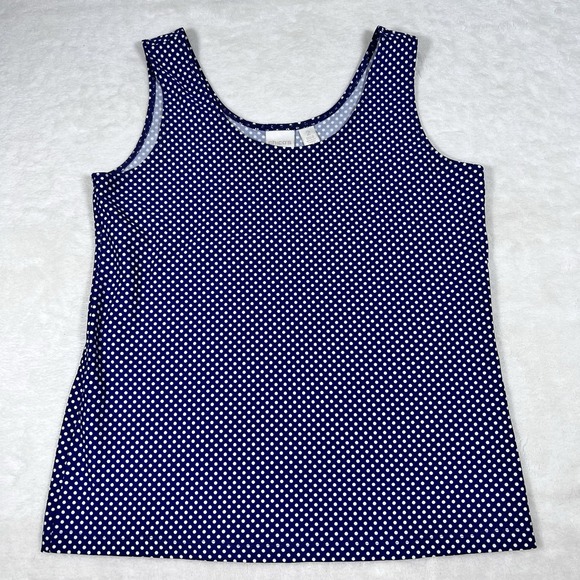Chico's Tops - CHICO'S Sz 2=12/14 Large Tank Top Shirt Blouse Blue White‎ Polka Dots Nylon